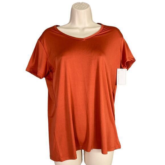 Real Essentials Women's Medium‎ Orange V-Neck Athletic T-Shirt Lightweight - Picture 1 of 9